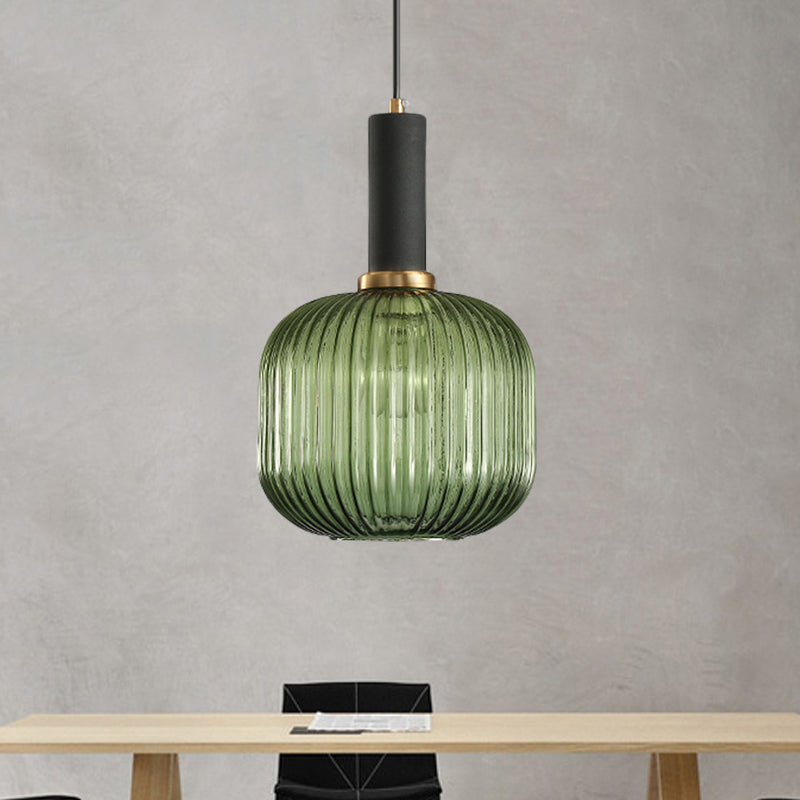 Black/Gold Modern Pendant Light with Ribbed Glass