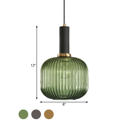 Black/Gold Modern Pendant Light with Ribbed Glass