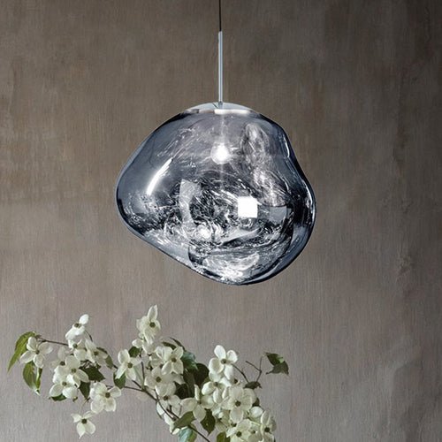 Modern Pendant Light Silver/Red Glass 1-Light Dining Room Ceiling Lamp