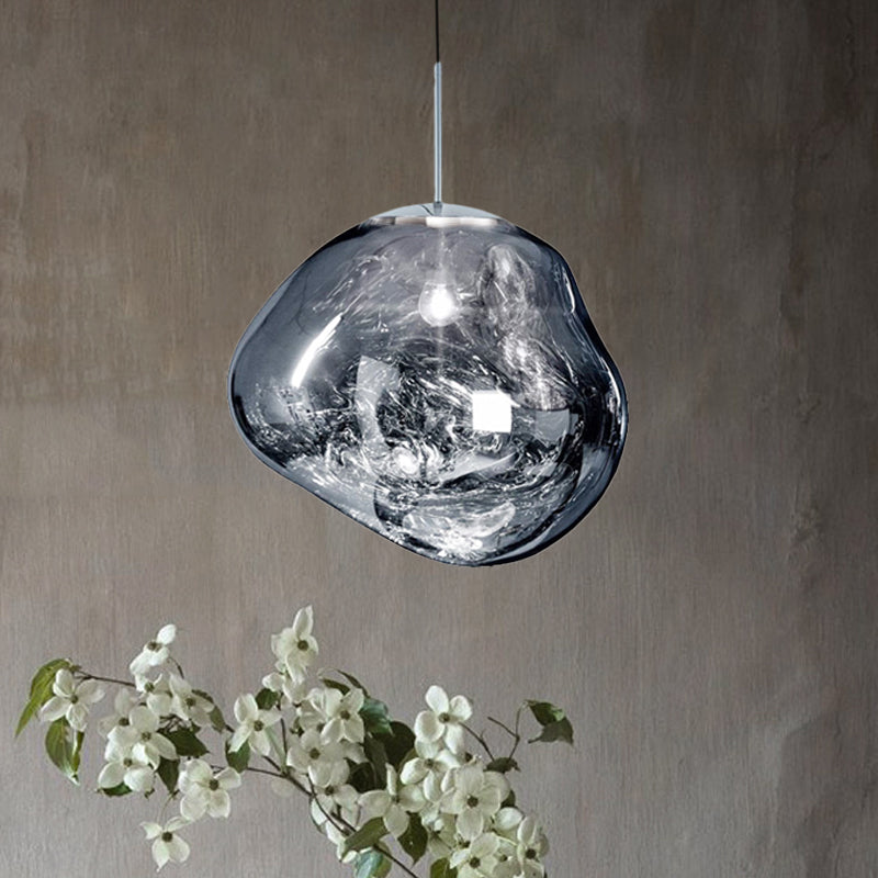 Modern Pendant Light Silver/Red Glass 1-Light Dining Room Ceiling Lamp