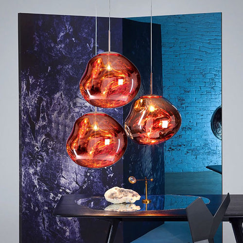 Modern Pendant Light Silver/Red Glass 1-Light Dining Room Ceiling Lamp