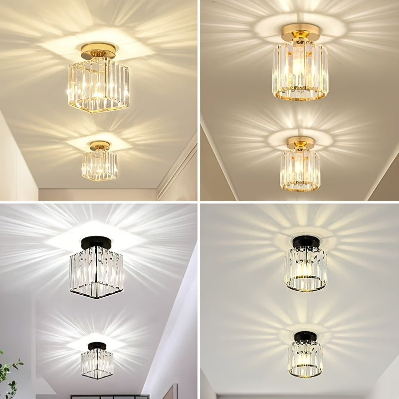 CrystalLuxe - Modern E27 LED Ceiling Light Black/Gold with Crystal Glass