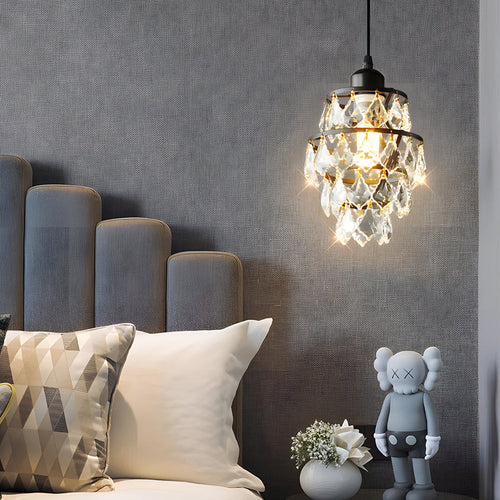 Crystal Pendant Light in Gold/Black - 1-Light Mini Chandelier