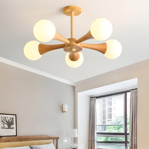 NordicGlow - Scandinavian Wooden Chandelier with Glass Shades