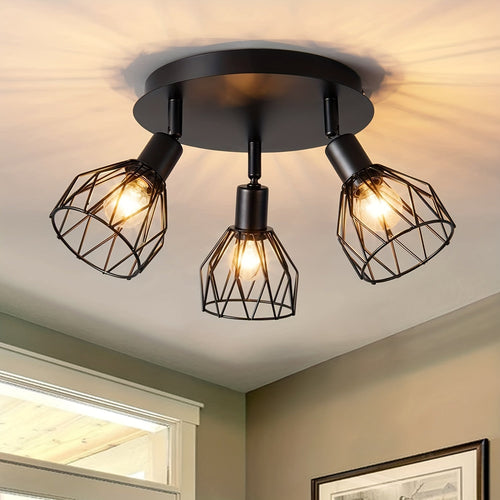 RusticGlow - Farmhouse Style Black Ceiling Light with Rotating Shades
