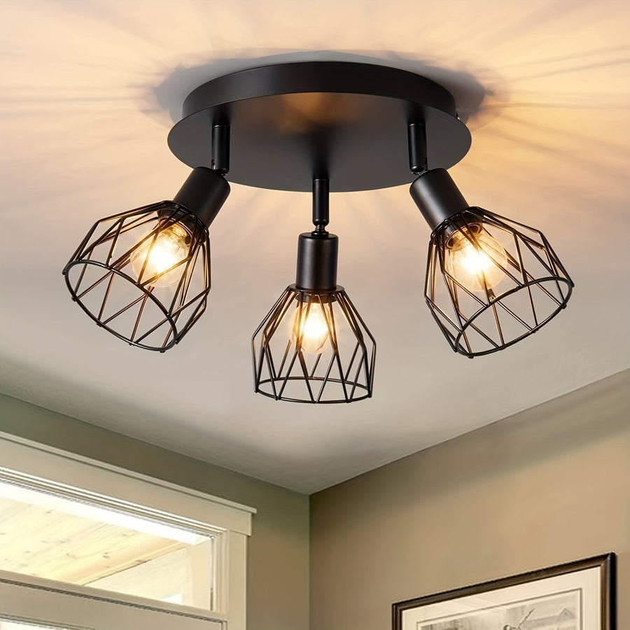 RusticGlow - Farmhouse Style Black Ceiling Light with Rotating Shades