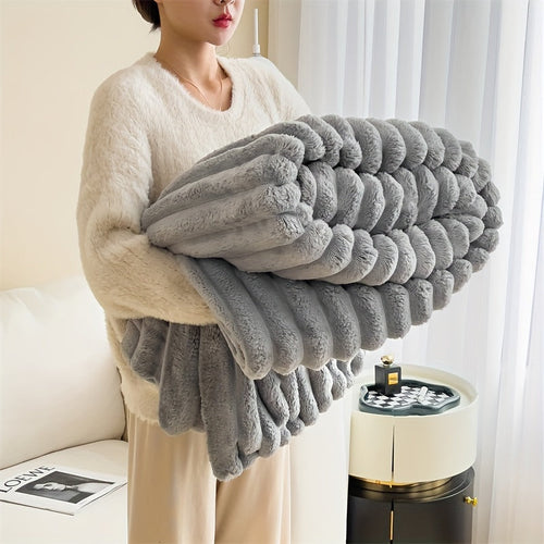 Plush Double-Sided Faux Rabbit Fur Blanket – Warm Nap Blanket, Air Conditioning Blanket, Outdoor Camping Blanket, Sofa Gift Blanket