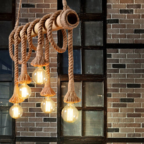 IndustrialBamboo - Adjustable Ceiling Light with Bamboo and Adjustable Rope