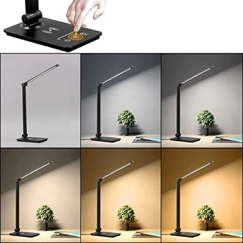 LED Desk Lamp - With Wireless Charger and Touch Control - 5 Color Modes and Fully Dimmable