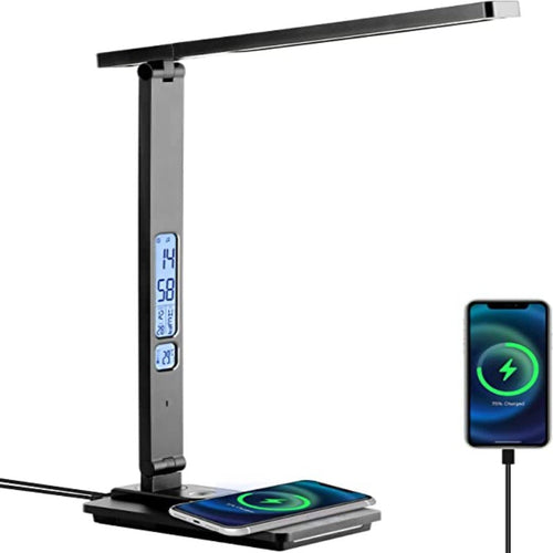 LED Desk Lamp - With Wireless Charger and USB Charging Port - Touch Control