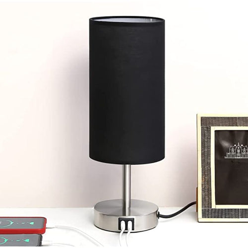 Touch Control Table Lamp - With USB Ports and 3-Way Dimmable Flax Shade
