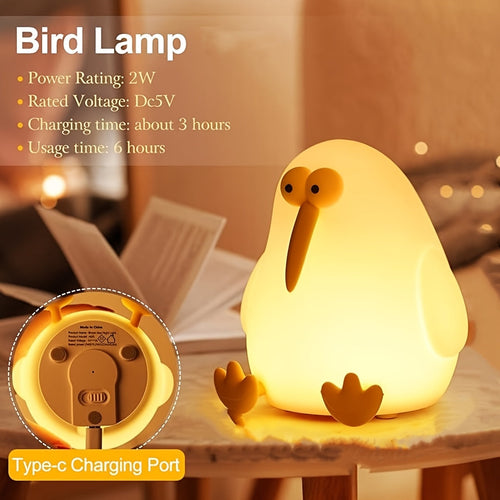 KiwiGlow - Kiwi Bird LED Night Light, USB Rechargeable with Dimmable Touch Sensor