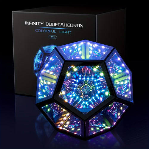 InfinityGlow - Magical Colorful Dodecahedron Lamp with 3D Infinite Mirror and RGB Lighting
