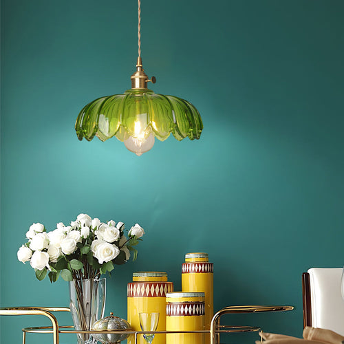 BrassBloom - Vintage Glass and Brass Pendant Light for Living and Dining Room