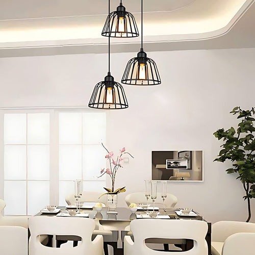 1/3-Light Black Small Iron Cage LED Industrial Retro Chandelier