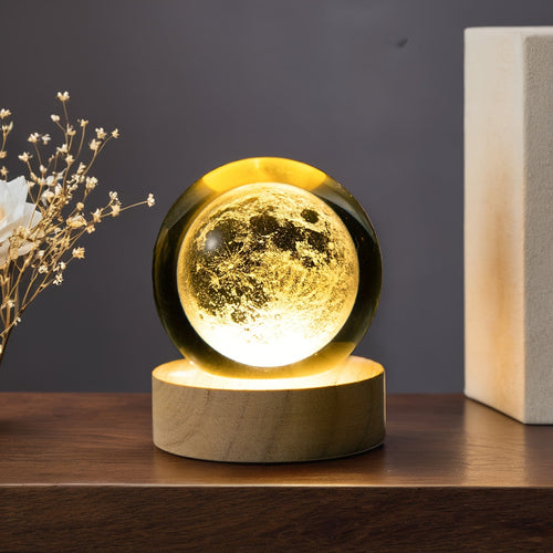 MoonCrystal - Moon Crystal Ball Lamp with Wooden Base