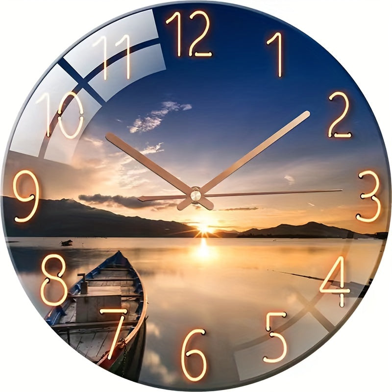 12-Inch Round Silent Wall Clock – Glass, Modern Design