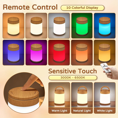 LumiTouch - Dimmable Rechargeable Night Light with Touch and Remote Control, RGB Mood Lighting