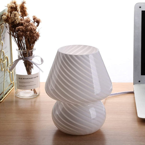 Mushroom Lamp - Vintage Glass Night Light with Stripes
