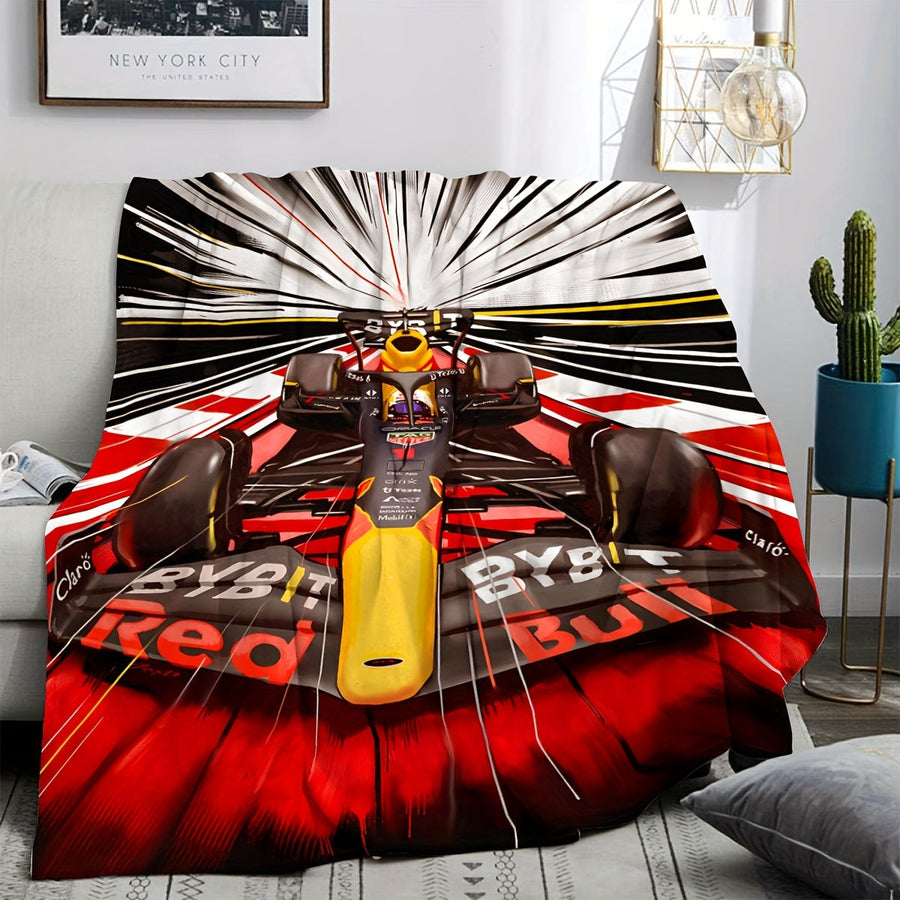 Racing Car Print Flannel Blanket – Soft & Comfortable Blanket for Sofa, Bed & Relaxation – Suitable for All Seasons