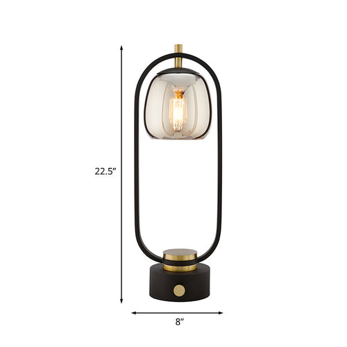 Smoke Grey Mirror Glass Table Lamp - Designer Reading Lamp with Black Oval Frame