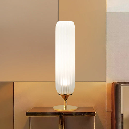 GoldCyl - Modern LED Table Lamp with Ribbed Glass Shade