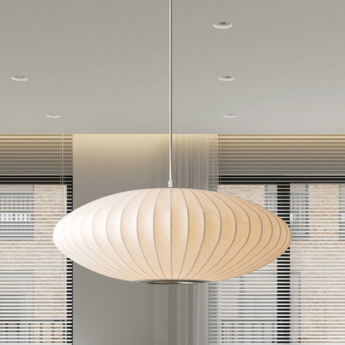 Modern White Pendant Light with Fabric Shade - 1-Light