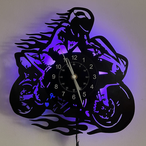 Vinyl Record Wall Clock – Motorbike Theme, Silent, for Living Room & Office