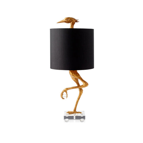 Ostrich Nightstand Lamp - Classic Gold Bedroom Lamp with Black Cylinder Fabric Shade