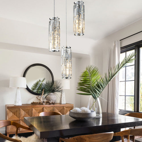 VintageCrystal - Industrial Glass and Iron Pendant Light for Living and Dining Room