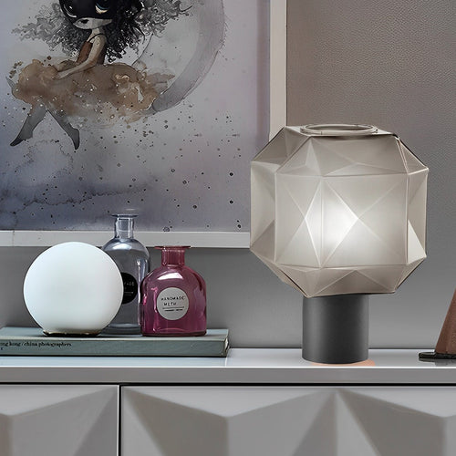 1-Light Cubo Table Lamp with Smoke Grey Glass Shade