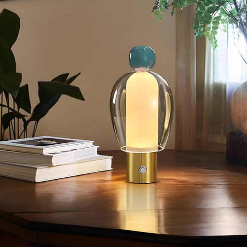 GlowFlow - Glass Rechargeable Table Lamp with LED Dimmer