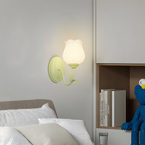 1/2-Light Flower Glass Three-Step Dimmable Green Wall Lamps