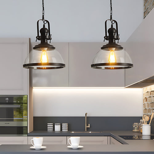 GlassDome - Industrial Vintage Pendant Light with Glass Dome for Kitchen and Dining Room