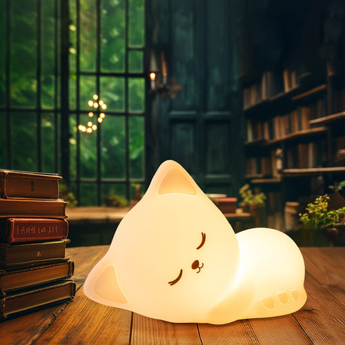 KittyGlow - Cute Cat Night Light with Remote Control and USB Rechargeable Silicone Lamp