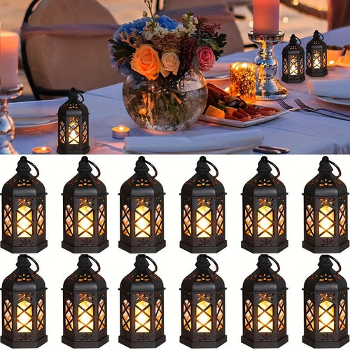 LuxeGlow - Rustic LED Lanterns, Set of 2/4/6/12, Vintage Hanging Decoration on Batteries for Parties & Christmas