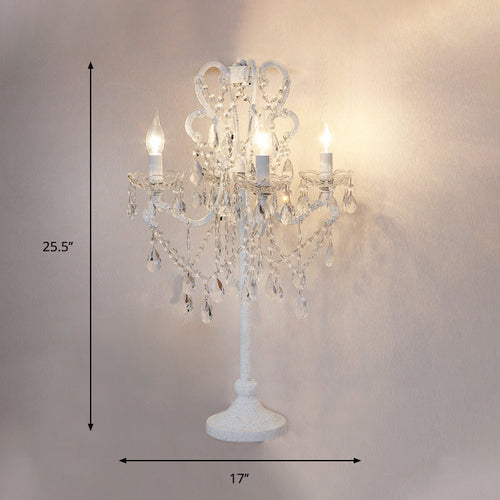 Rustic Candelabra Night Light - 4-Light Metal Table Lamp with K9 Crystals in White