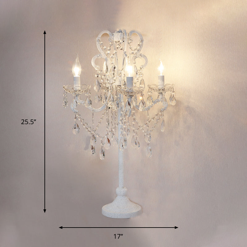 Rustic Candelabra Night Light - 4-Light Metal Table Lamp with K9 Crystals in White