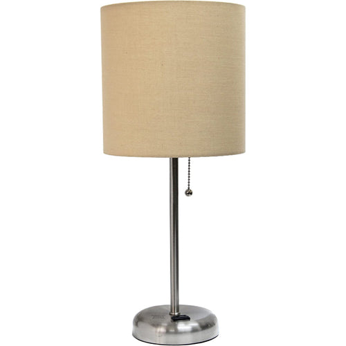 Stick Charging Outlet - Table Lamp with Fabric Shade and Charging Function