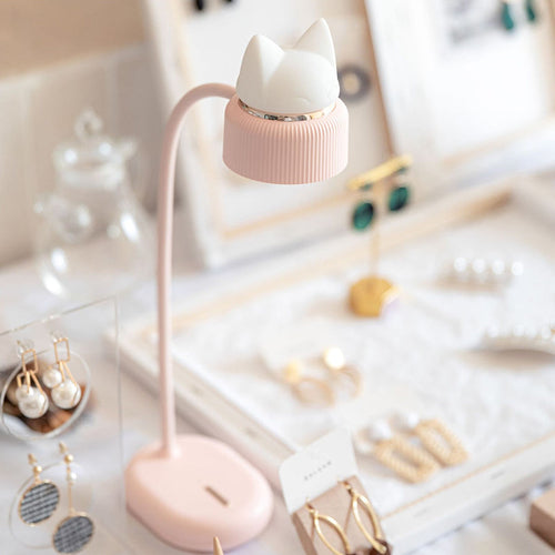 White/Pink/Green Cats Rotating Table Lamp - USB Rechargeable LED Night Light for Children