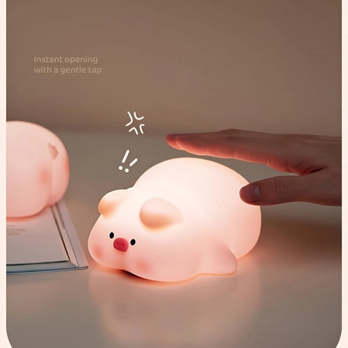 PiggyGlow - Cute Pink Pig LED Night Light, Rechargeable and Touch-Controlled