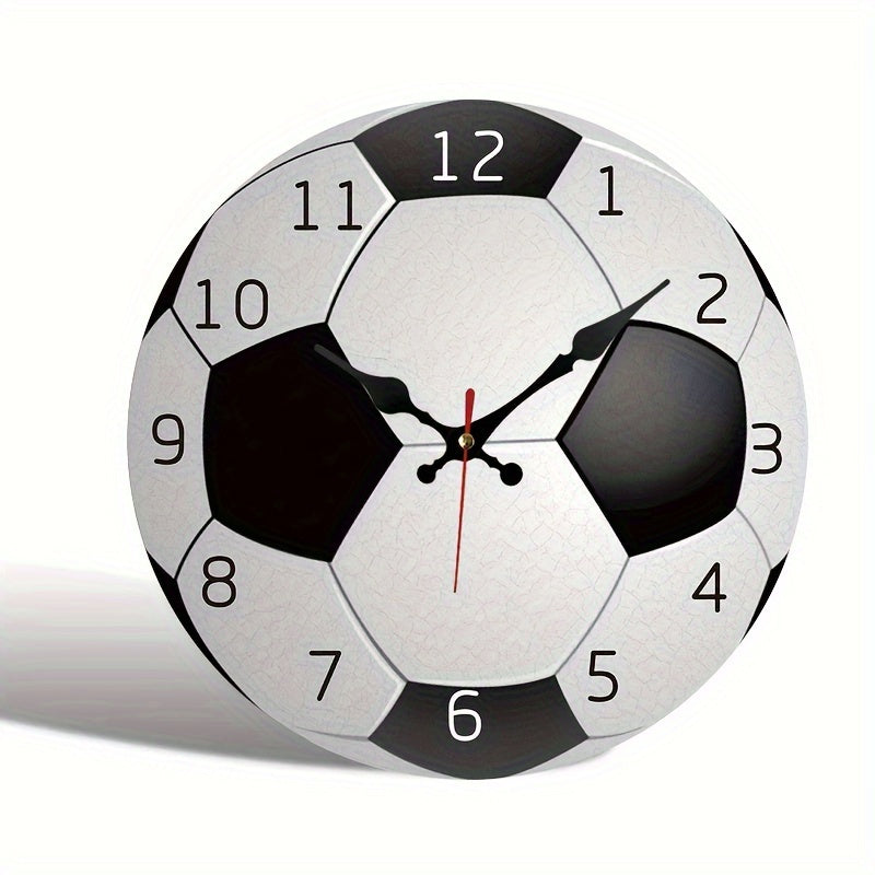 Wooden Wall Clock with Football Design – Silent Clock for Living Room & Bedroom