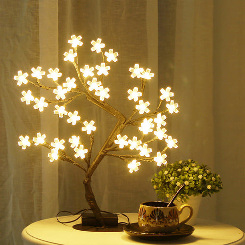 ArtDeco Nightstand Lamp with Cherry Blossom Plastic Shade