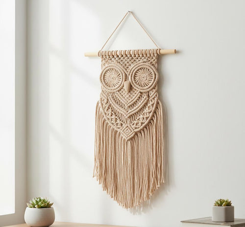 Owl Macrame Wall Decoration in Cotton Rope