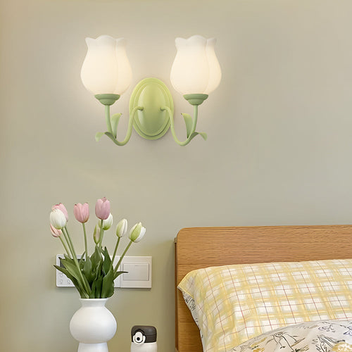 1/2-Light Flower Glass Three-Step Dimmable Green Wall Lamps