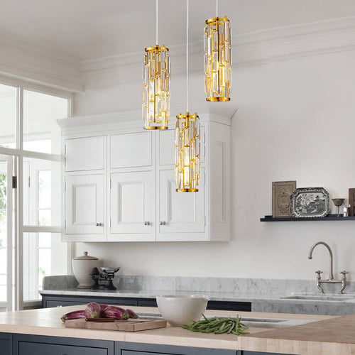 VintageCrystal - Industrial Glass and Iron Pendant Light for Living and Dining Room