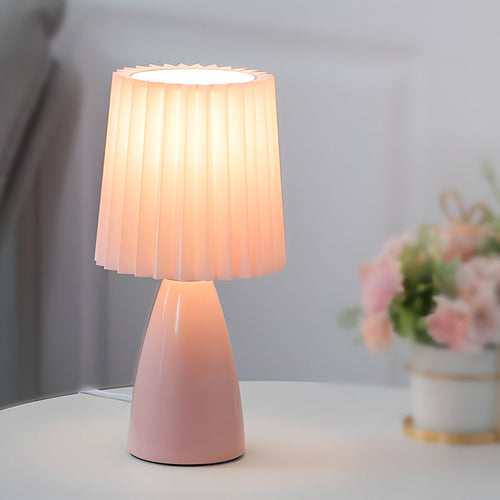 Pleated Fabric Glass Base USB Dimmable 1-Light Table Lamp