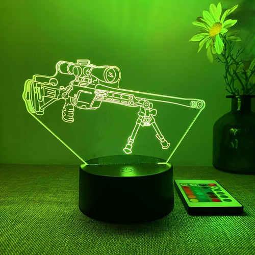 LumiGlow - 3D LED Night Light Black Pistol Shape, 16 Colors Remote Control, USB