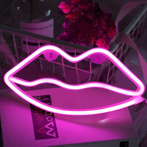 GlowLips - Neon Pink LED Lip Lamp, USB Power, Valentine's Day Decoration