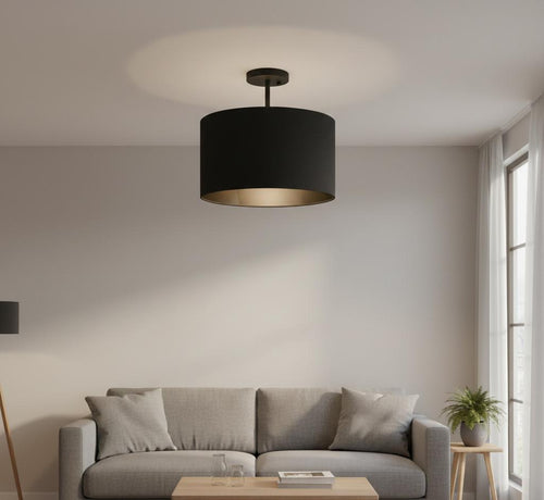 Ceiling Light with Black Fabric Shade